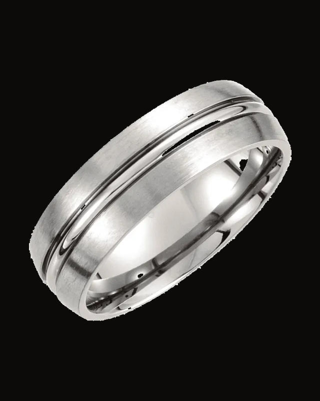 Titanium Grooved Comfort-Fit Half Round Band with Satin Finish