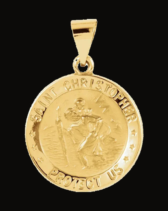 Round Hollow St. Christopher Medal — 14K Yellow / White Gold