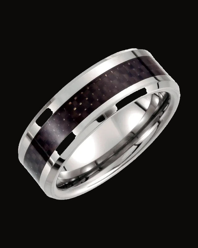 Beveled-Edge Black Carbon Fiber Inlay Comfort-Fit Band — Tungsten