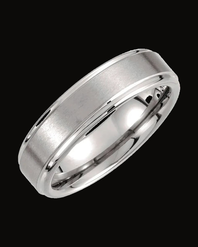 Stepped-Edge Inlay Comfort-Fit Band with Satin Finish — Tungsten / White Tungsten · 6 mm