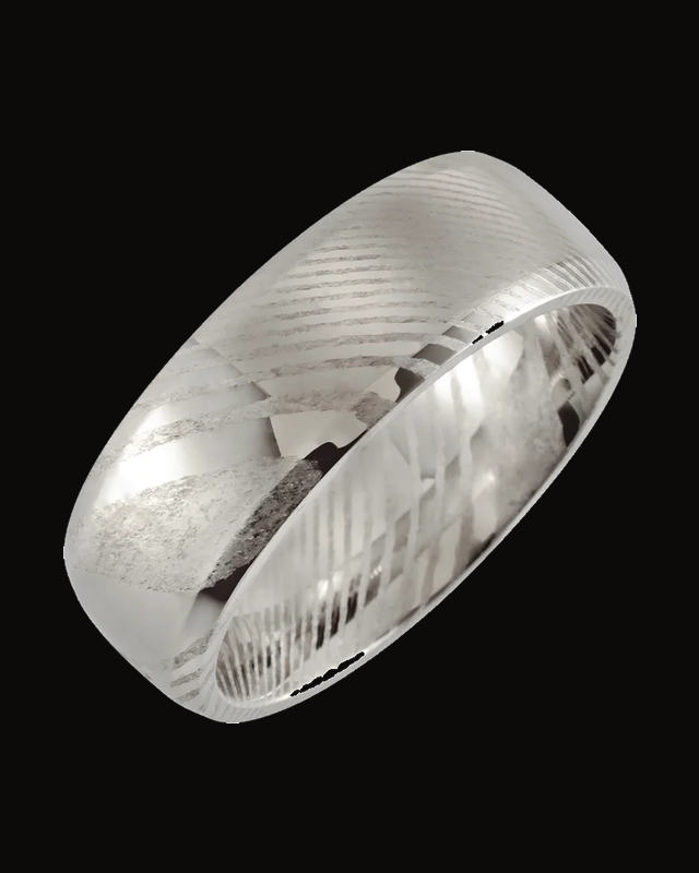 Beveled-Edge Damascus Comfort-Fit Band — Damascus Stainless Steel · 8 mm