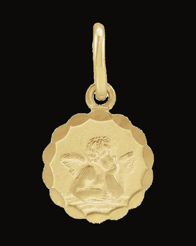 Round Angel Medal — 14K Yellow Gold
