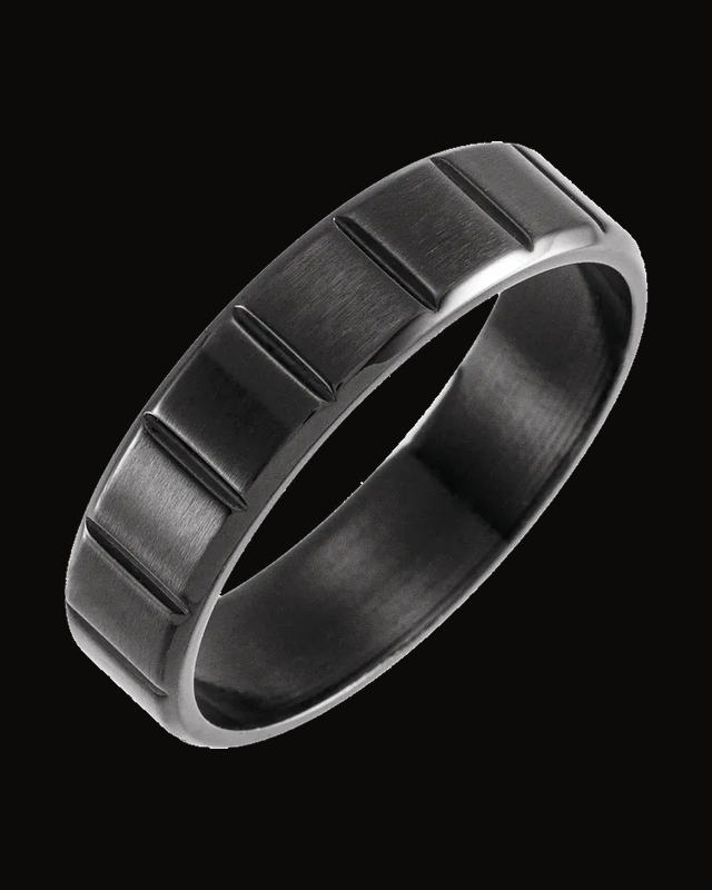 Grooved Comfort-Fit Flat Band With Black Pvd — Black PVD Titanium · 6 mm