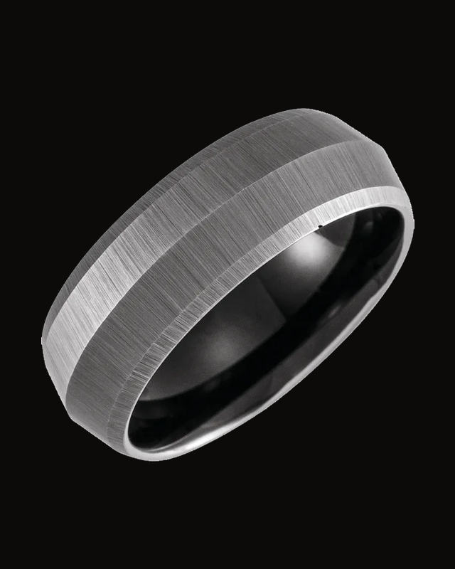 Beveled-Edge Comfort-Fit Knife Band with Satin Finish — Tungsten · 8 mm