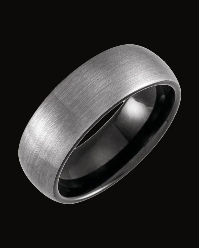 Comfort-Fit Half-Round Band with Satin Finish — Black PVD Tungsten · 8 mm