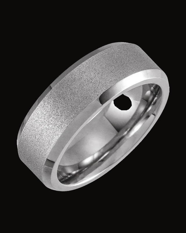 Beveled-Edge Inlay Comfort-Fit Band Withn Ice Finish — Tungsten · 8 mm