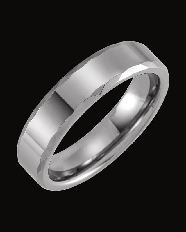 Faceted Beveled-Edge Comfort-Fit Band — Tungsten · 6 mm