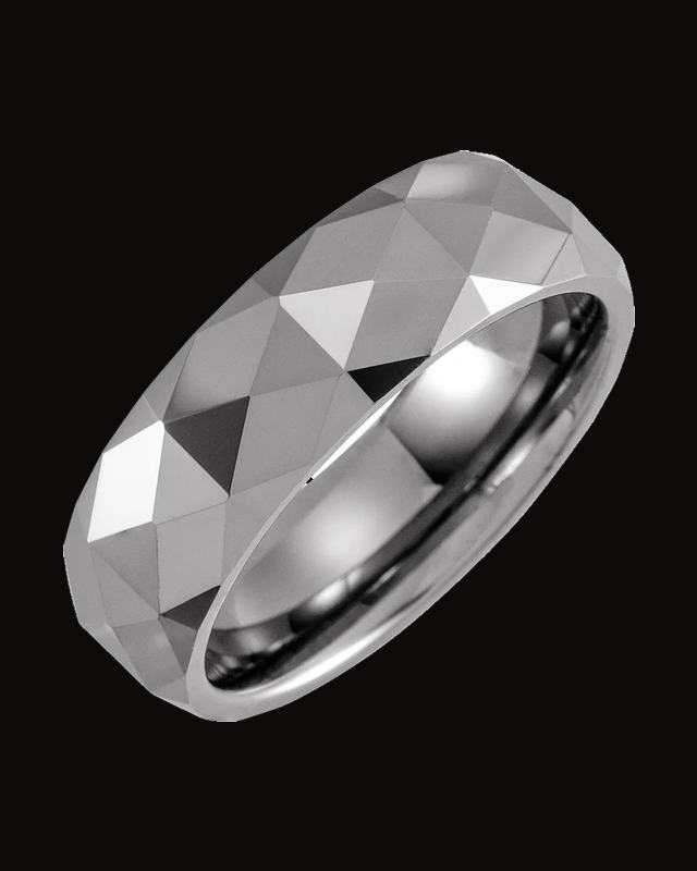 Geometric Faceted Comfort-Fit Half Round Band — Tungsten