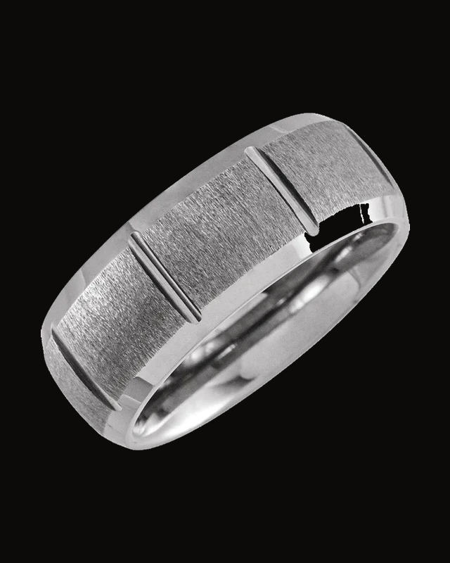 Beveled-Edge Grooved Comfort-Fit Band with Satin Finish — Tungsten · 8 mm
