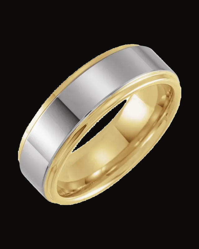 Stepped-Edge Comfort-Fit Flat Band Withn 18K Yellow Gold Pvd — 18K Yellow Gold PVD Tungsten