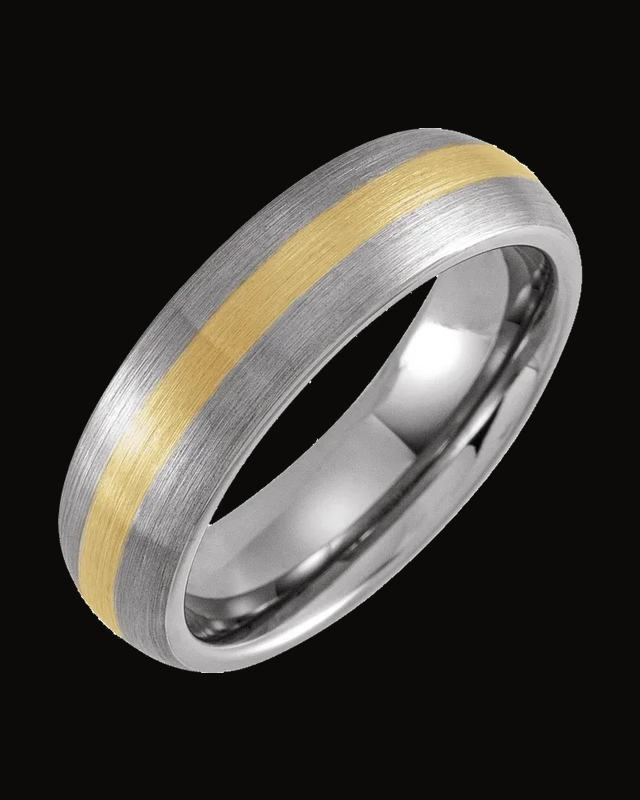 Inlay Comfort-Fit Half Round Band With 18K Yellow Gold Pvd — 18K Yellow Gold PVD Tungsten · 6 mm