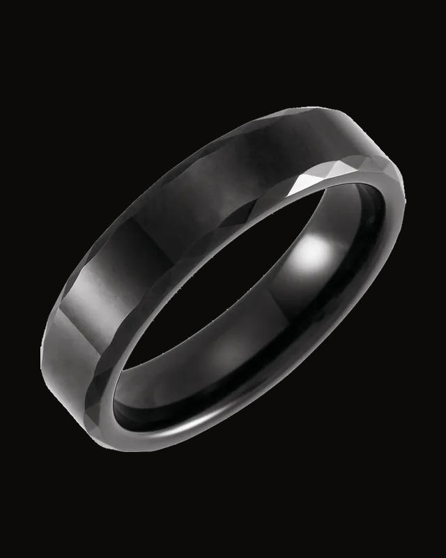 Geometric Faceted Beveled-Edge Comfort-Fit Band With Black Pvd — Black PVD Tungsten · 6 mm