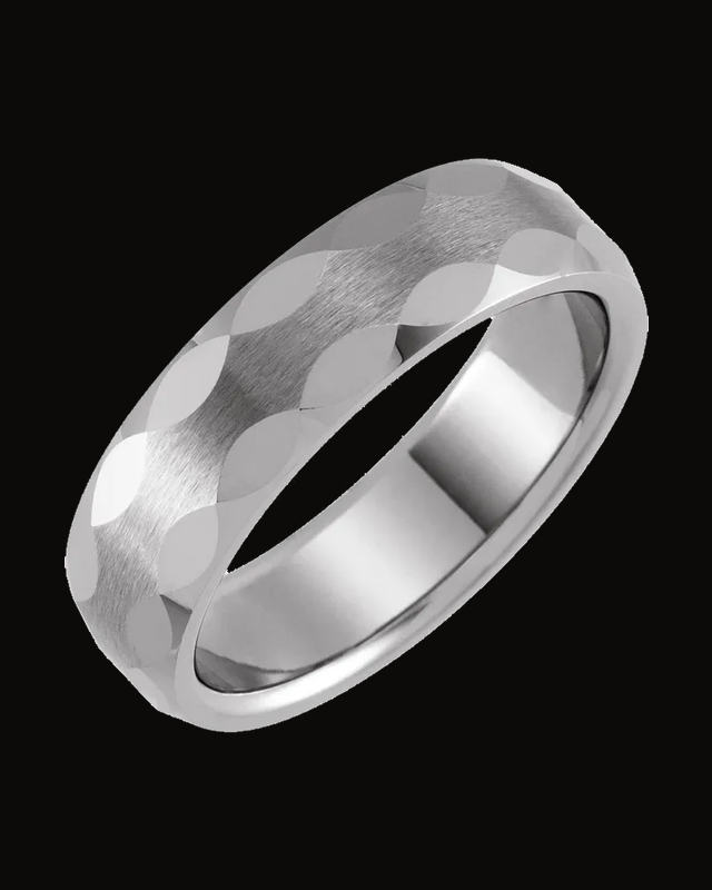 Geometric Faceted Comfort-Fit Half Round Band — Tungsten