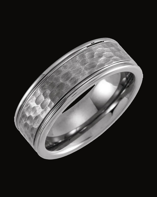 Grooved Inlay Comfort-Fit Flat Band with Hammer Finish — Tungsten