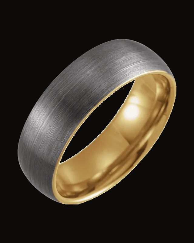 Comfort-Fit Half Round Band With Satin Finish And An 18K Yellow Gold Pvd — 18K Yellow Gold PVD Tungsten