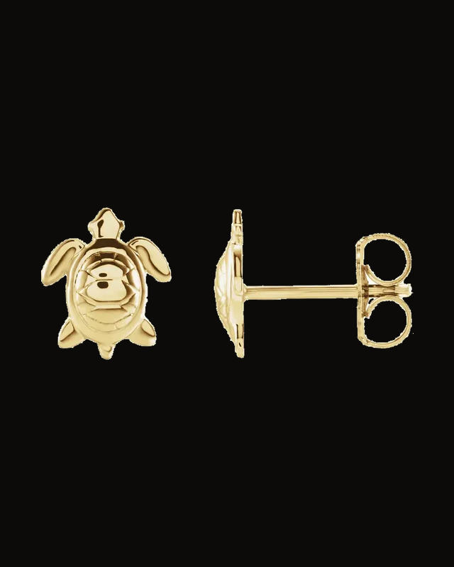 Sea Turtle Earrings With Back — 14K Yellow Gold
