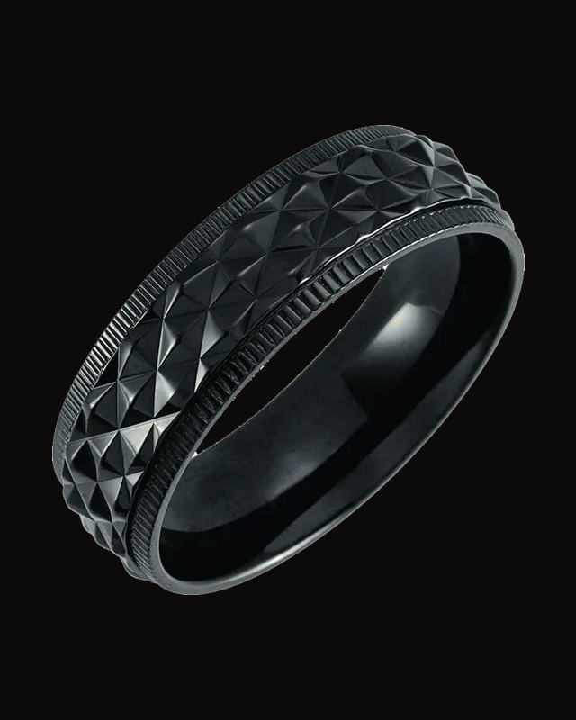 Patterned Inlay Coin-Edge Band — Titanium · 7 mm