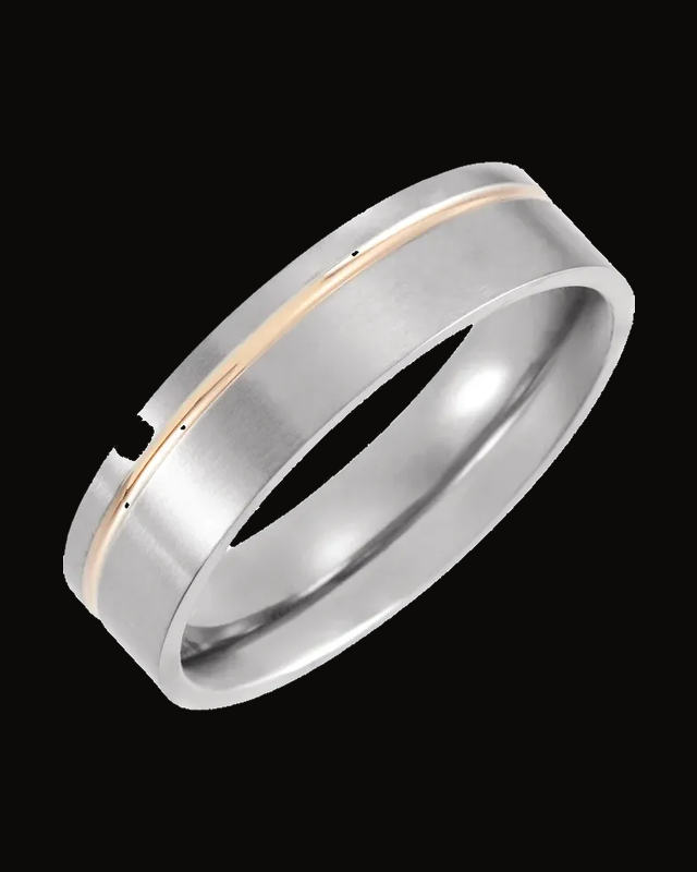 Grooved Comfort-Fit Flat Band Withn 18K Rose Gold Pvd — 18K Rose Gold PVD Titanium · 6 mm