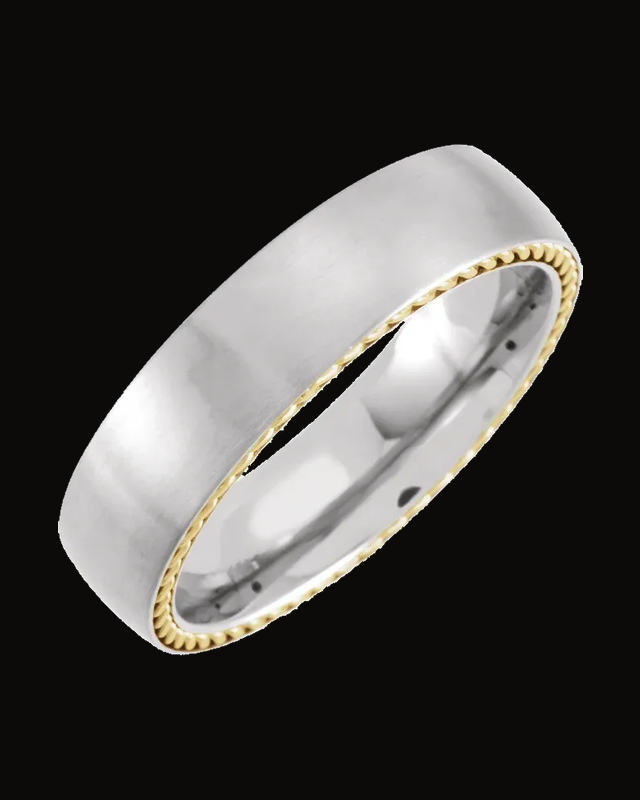 Yellow Gold Pvd Rope Inlay Comfort-Fit Half Round Band — Titanium