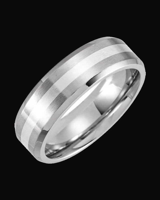 Beveled-Edge Inlay Comfort-Fit Band — Cobalt · 7 mm
