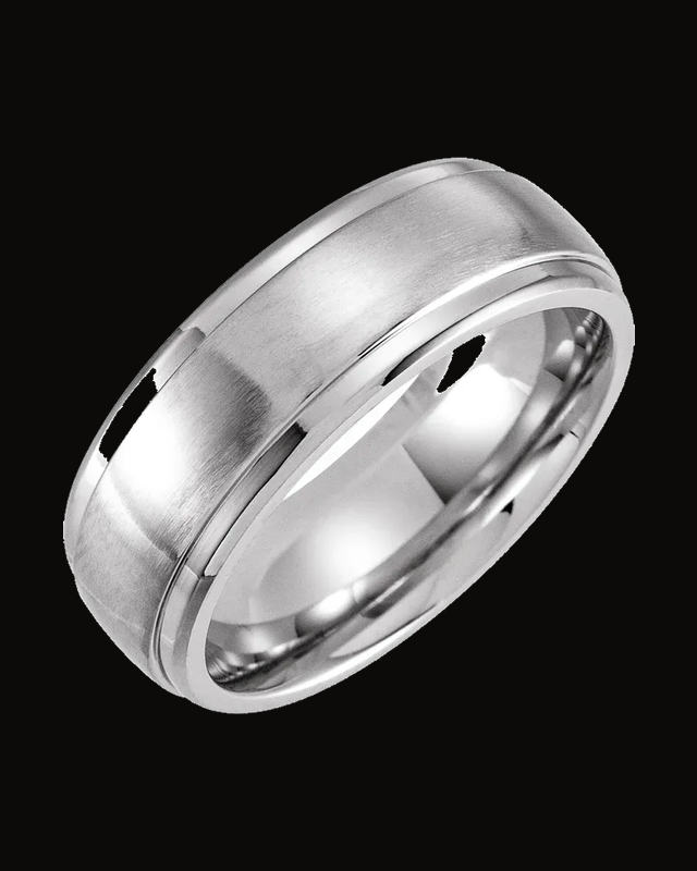 Stepped-Edge Comfort-Fit Flat Band with Satin Finish — Cobalt · 8 mm