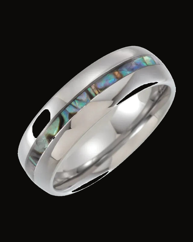 Pearl Shell Inlay Comfort-Fit Half Round Band — Tungsten