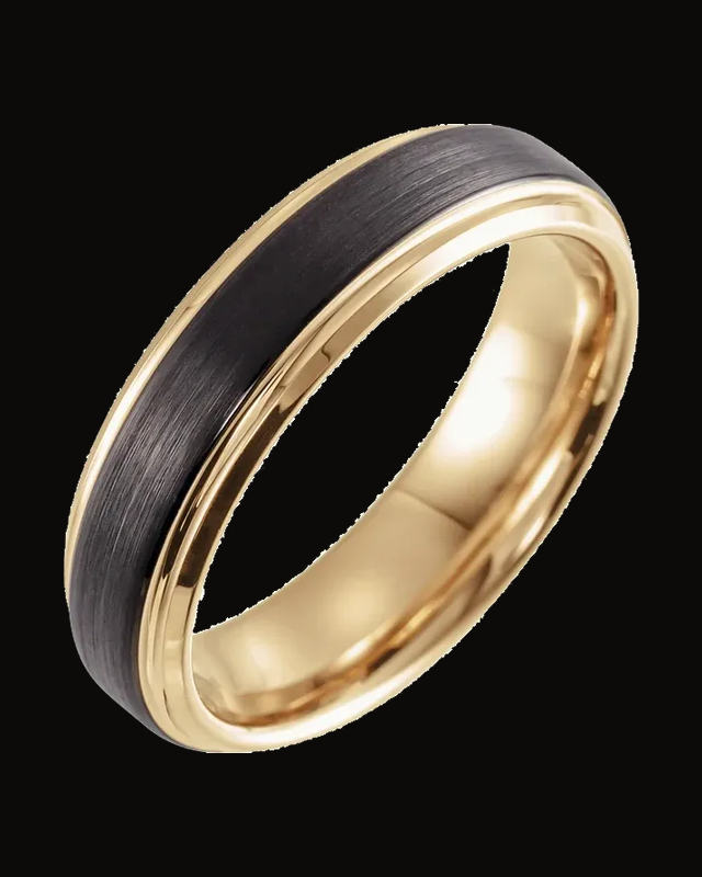 Beveled Stepped-Edge Comfort-Fit Band With 18K Yellow Gold And Black Pvd — 18K Yellow Gold PVD & Black PVD Tungsten · 6 mm
