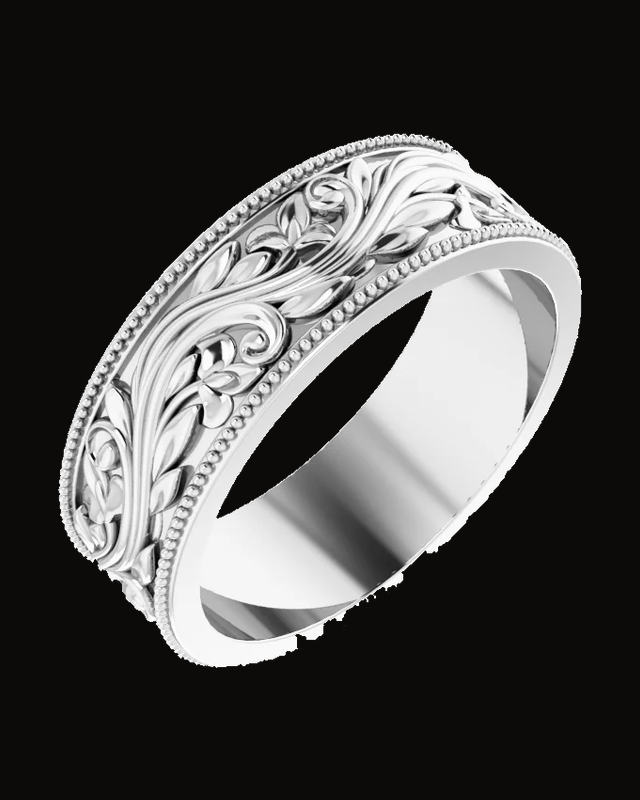 Milgrain Edge Sculptural Standard Fit Band — Sterling Silver · 6 mm · Size 7
