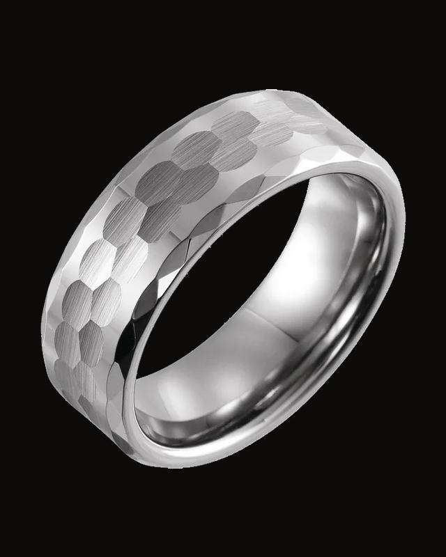 Beveled-Edge Geometric Faceted Comfort-Fit Band with Satin Finish — Tungsten