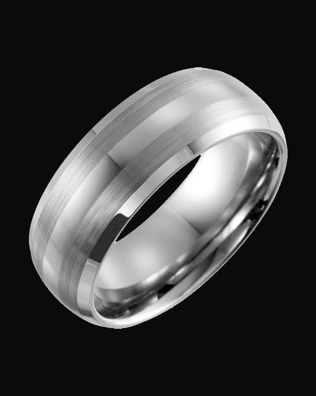 Beveled-Edge Inlay Comfort-Fit Band with Satin Finish — Tungsten · 8 mm