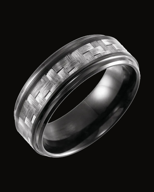 Stepped-Edge Carbon Fiber Inlay Comfort-Fit Band With Black Pvd — Tungsten