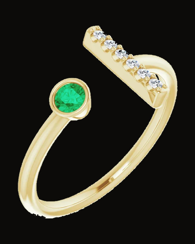 Lab-Grown Emerald And 0.05 CTW Natural Diamond Bar Ring — 14K Yellow Gold · 1.7 mm · Size 7