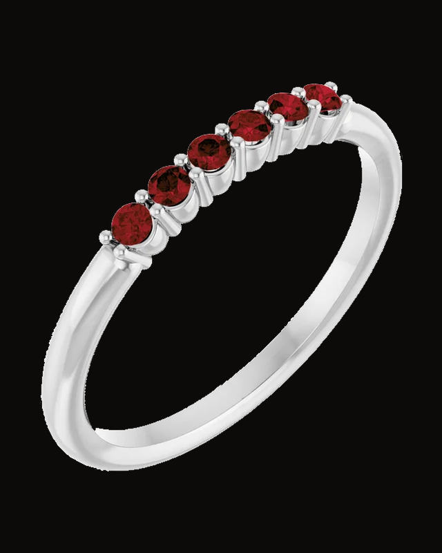 Natural Mozambique Garnet Stackable Ring — Rhodium-Plated on 14K White Gold · 2 mm