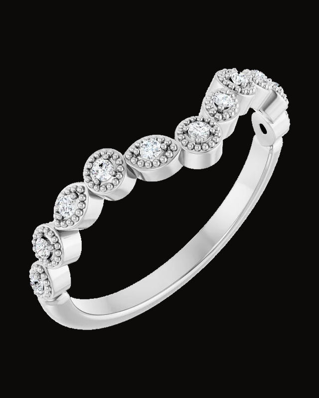 1/10 CTW Natural Diamond Vintage-Inspired Contour Band — Rhodium-Plated on 14K White Gold · 2 mm