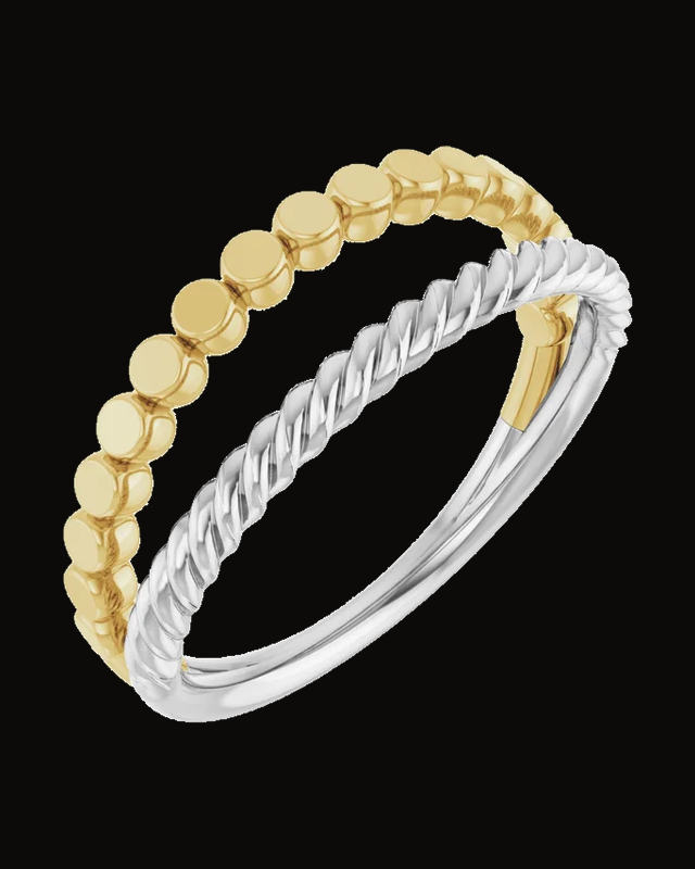 Negative Space Rope Ring — Rhodium-Plated on 14K White & Yellow Gold · 1.7 mm
