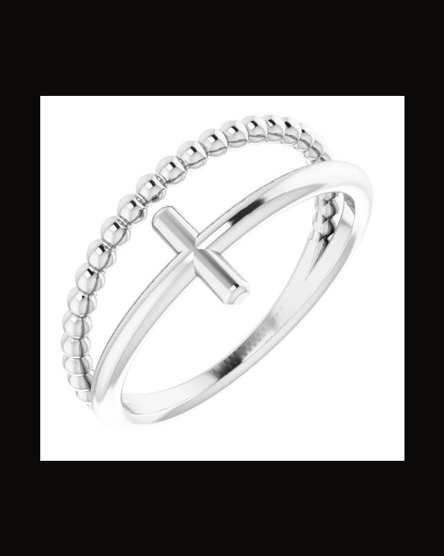 Beaded Negative Space Cross Ring — Sterling Silver · 1.7 mm