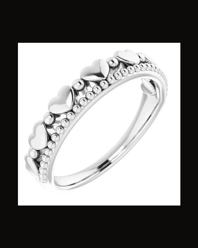 Stackable Beaded Heart Ring — Sterling Silver · 2.1 mm