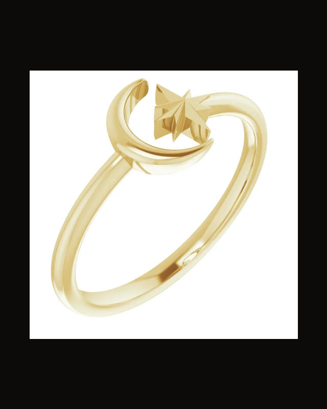 Star And Crescent Moon Negative Space Ring — 1.7 mm · Size 7