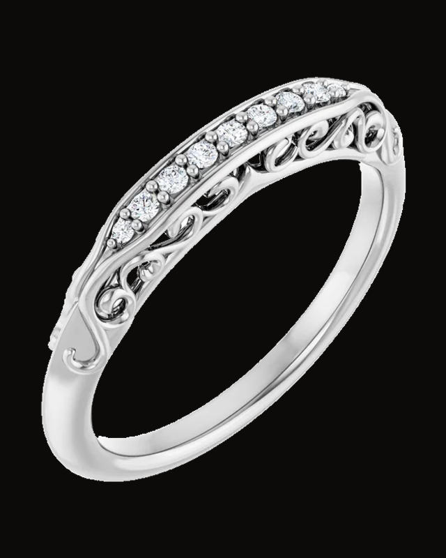 Accented Vintage-Inspired Engagement Ring or Band — Rhodium-Plated on 14K White Gold · 2.08 mm