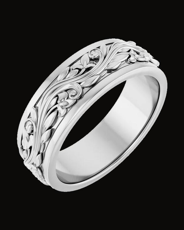 Sculptural Inlay Standard-Fit Flat Band — Sterling Silver · 7 mm · Size 10