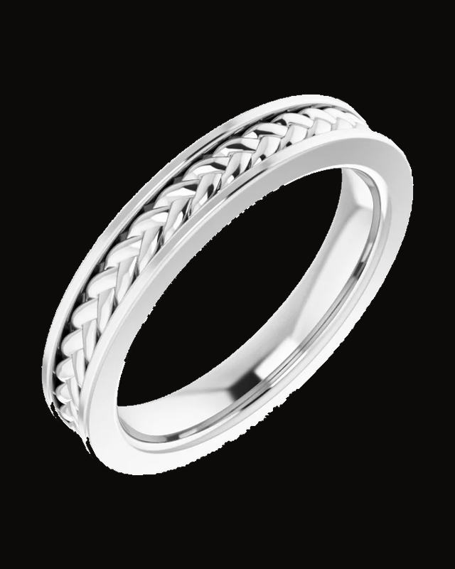 Woven-Design Flat Band — Sterling Silver · 3 mm · Size 5