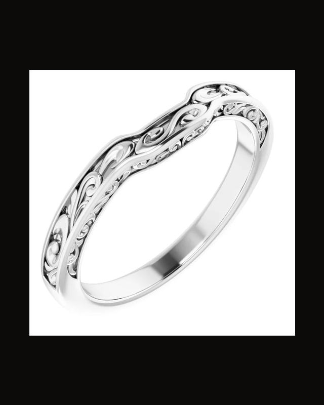 Accented Sculptural Engagement Ring or Band — Rhodium-Plated on 14K White Gold · 2.5 mm