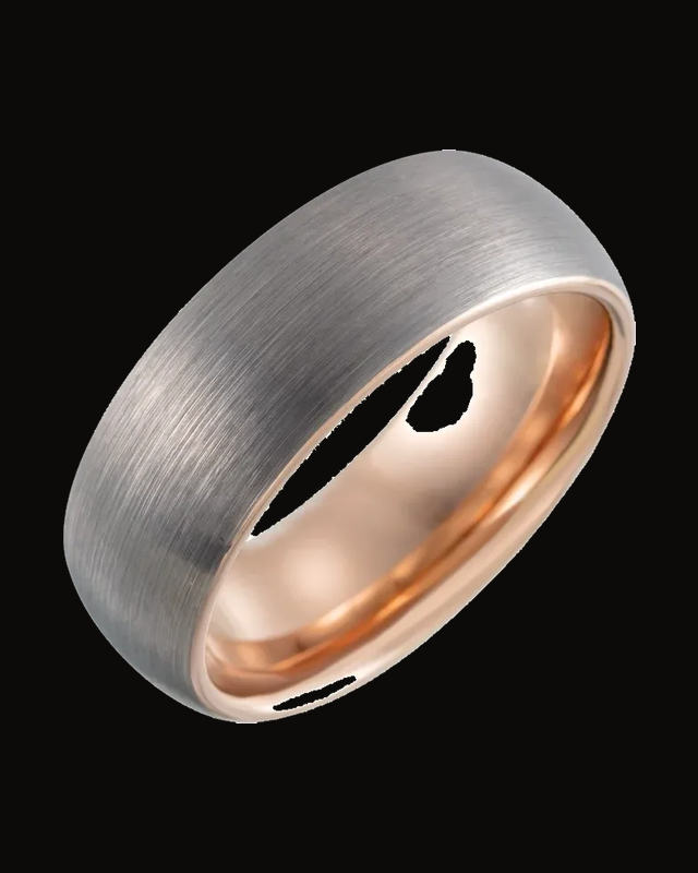 Comfort-Fit Half Round Band With Satin Finish And An 18K Rose Gold Pvd — 18K Rose Gold PVD Tungsten