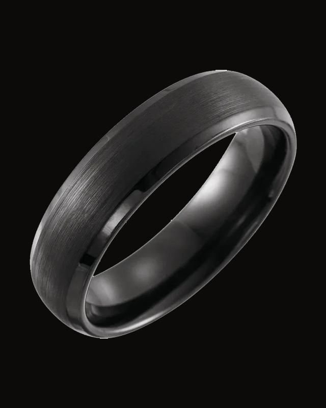 Beveled-Edge Comfort-Fit Band With Satin Finish And Black Pvd — Black PVD Tungsten · 6 mm