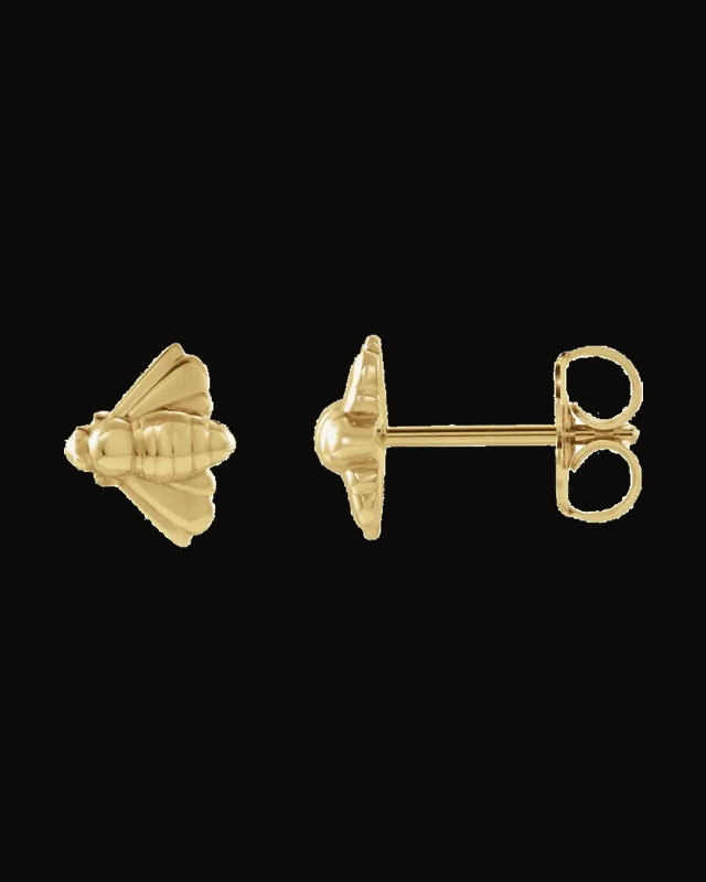 Bee Stud Earrings — 14K Yellow Gold