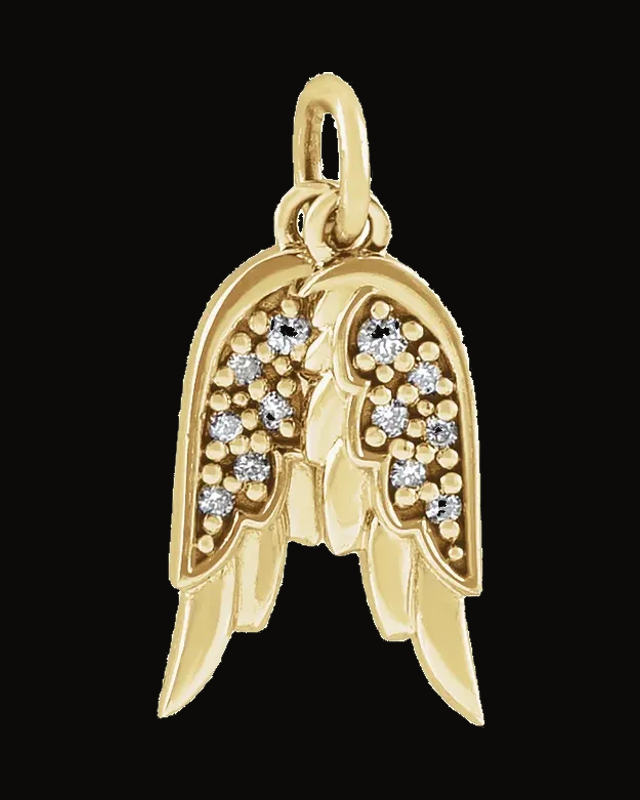 0.03 CTW Natural Diamond Angel Wings Pendant — 14K Yellow Gold