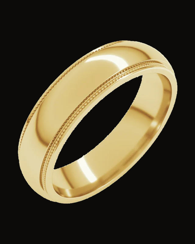 Standard Weight Stepped Edge Milgrain Standard Fit Half Round Band — 10K Yellow Gold · 5 mm · Size 9.5
