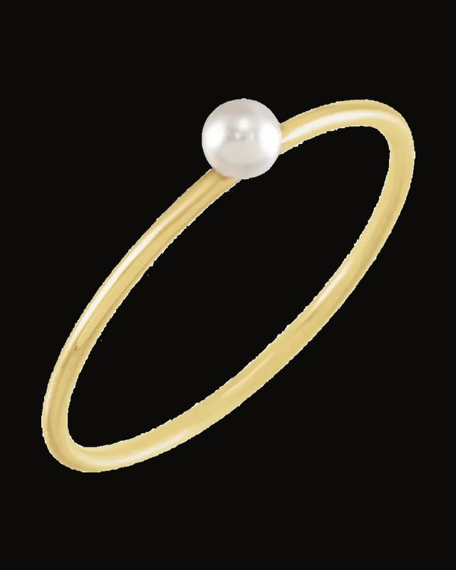 Stackable Imitation Pearl Ring — 14K Yellow Gold · 1 mm · Size 6