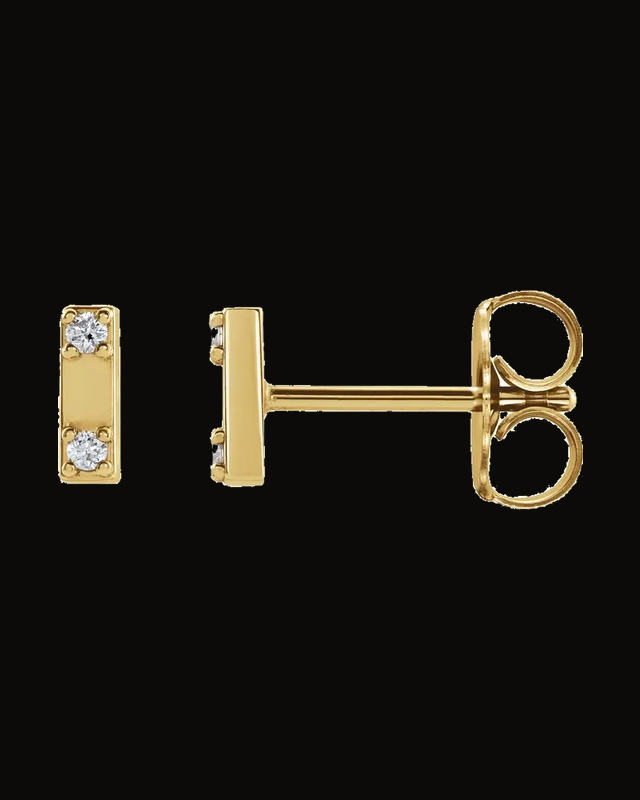 0.03 CTW Natural Diamond Bar Stud Earrings — 14K Yellow Gold