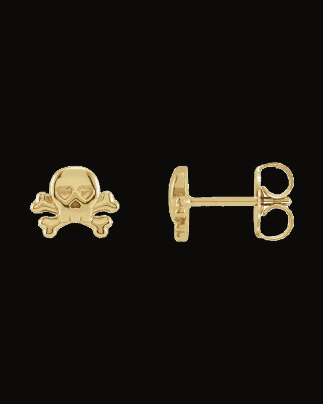 Petite Skull And Crossbones Earrings — 14K Yellow Gold